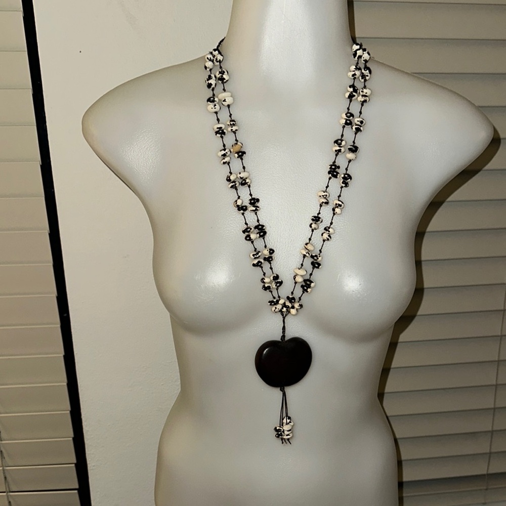 Black and White Multi-Strand Necklace with Pendant